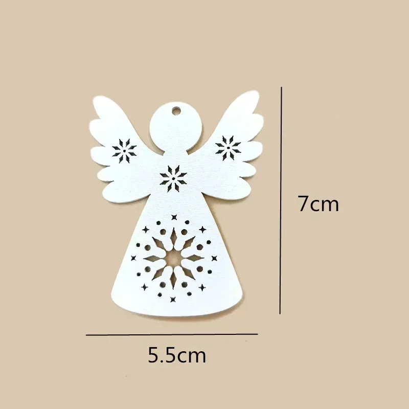 10pcs Wooden Crafts Christmas Tree Hanging Ornaments Wood Cutouts Christmas Decoration DIY Crafts (Wooden Angel Cutouts)