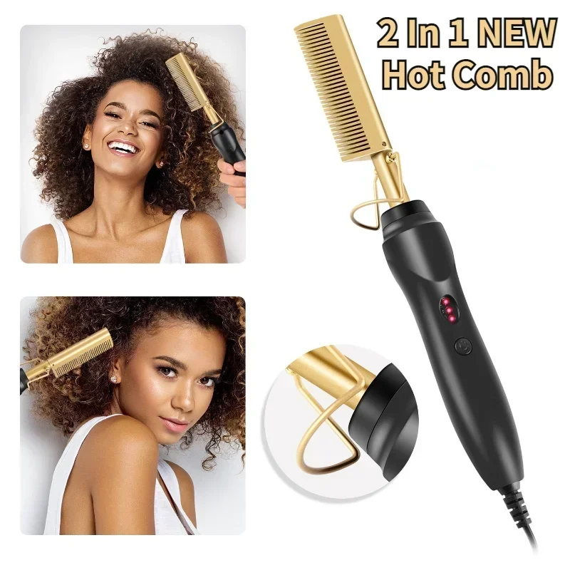 2 In 1 Elektrische Hete Verwarming Kam Stijltang Krultang Nat Droog Haar Ijzer Stijlborstel Haar Styling Tool