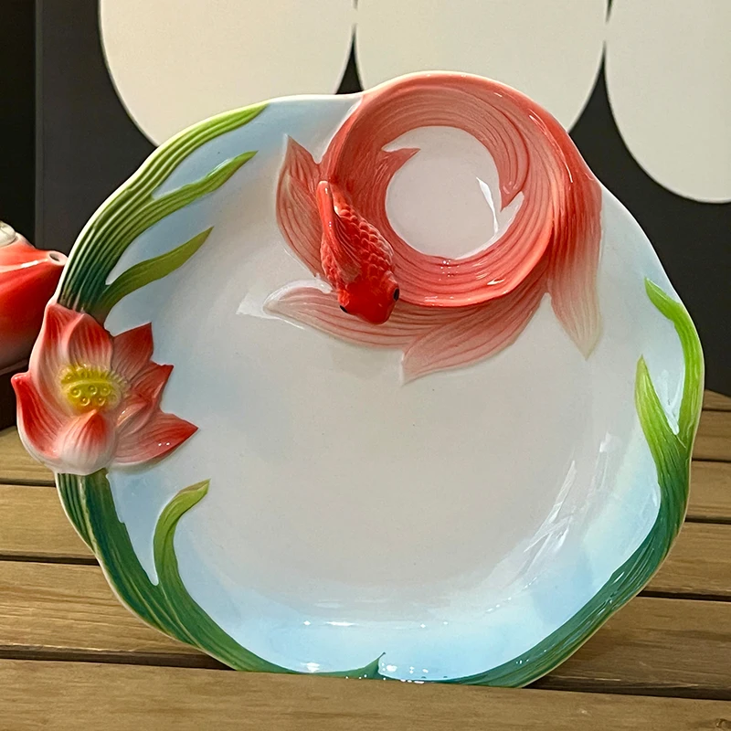 Chinese style Ceramic Fish Dumpling Plates, Dessert Noodle Dinner Plate Creative Home Restaurant Kitchen Supplies Tableware, 1Pc
