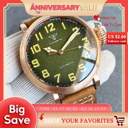 Tandorio NH35A 47mm Diver 10ATM Automatic Watch Men CUSN8 Solid Bronze Case Sapphire Crystal Green Blue Black Dial Leather Band
