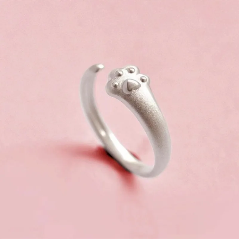 

New Fashion Exquisite Female Animal 925 Sterling Silver Jewelry Personality Cat Claw Simple Gift Opening Rings R293