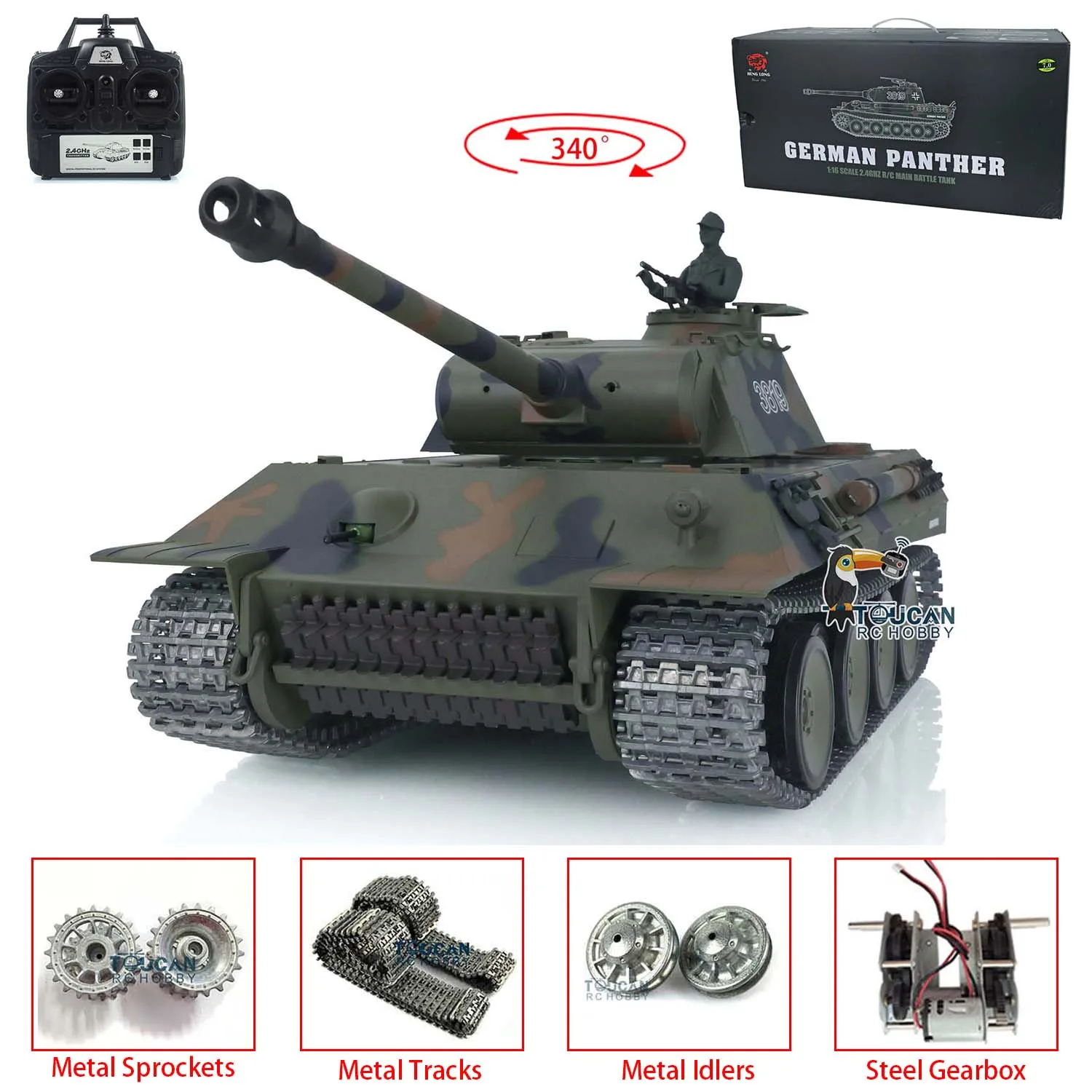 Outdoor Toys Heng Long 1/16 Scale 7.0 Upgraded Version German Tiger I Panther V 3819 RC Tank 3818 Metal Tracks Radio Smoke Model