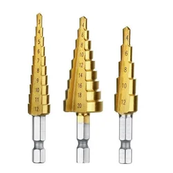 Foret étagé à rainure droite, bois revêtu de titane HSS, coupe-trou en métal, ensemble d'outils de propositions de cône de noyau, 3-12mm, 4-12mm, 4-20mm