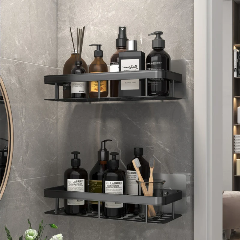 

Bathroom Shelf Organizer Shower Storage Rack Black Corner Shelves Wall Mounted Aluminum Toilet Shampoo Holder No Drill