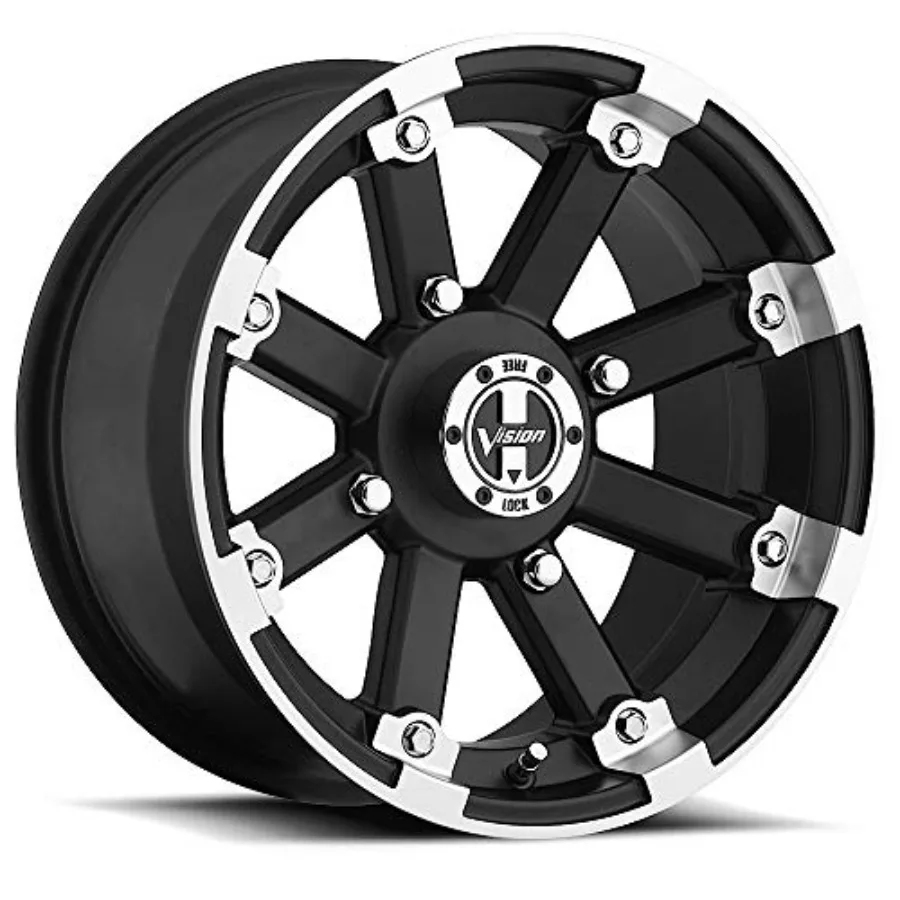 12 Inch Rim x 8 - 4x115 Offset (-10.2) Matte Black Machined Lip with Chrome Hex Bolt Inserts - Wheel - 393 Lock Out