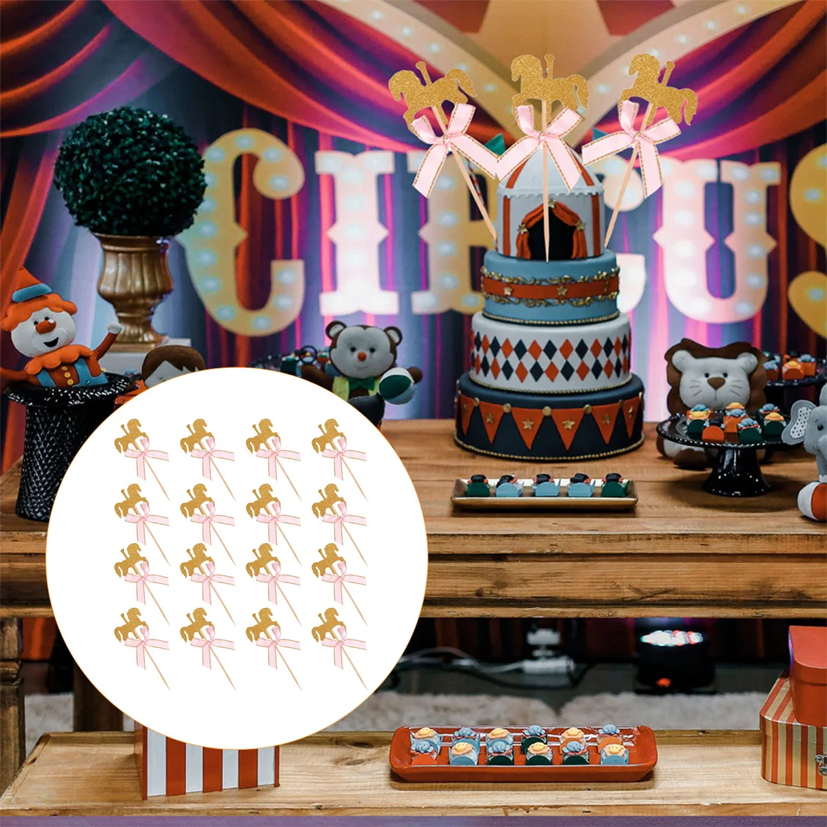 

50Pcs Carousel Horse Cake Picks Food Safe Birthday Cake Decorations Paper Bamboo Party Supplies Cupcake Toppers
