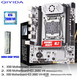 QIYIDA X99 Motherboard set LGA 2011-3 Xeon E5 2680 V4 CPU DDR4 8GBx1PCS=8GB NVME NGFF M.2 SATA3.0 USB3.0 X99 C612chip