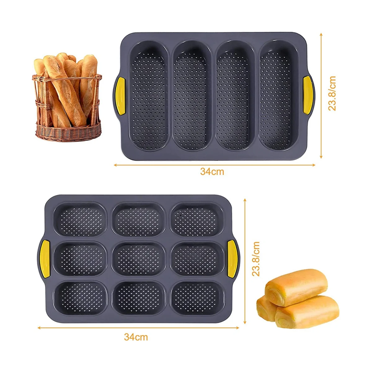 Silicone Loaf Pan Baking Pan for Baking French Baguettes/Hot Dog Buns, Bread Mold for Baking, &Easy Clean