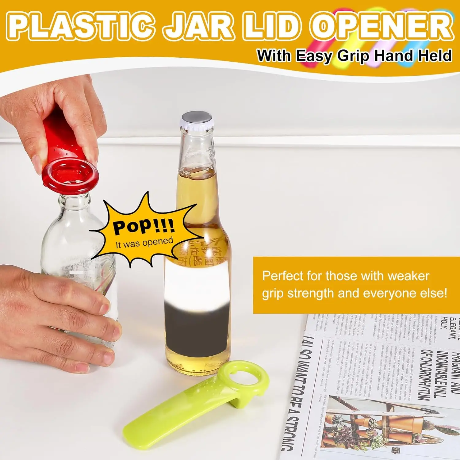 Jar Key Lid Opener, Plastic Jar Lid Opener Easy Grip Multifunctional Durable Can Open Tool for Elderly Seniors Women Weak Hands view 5