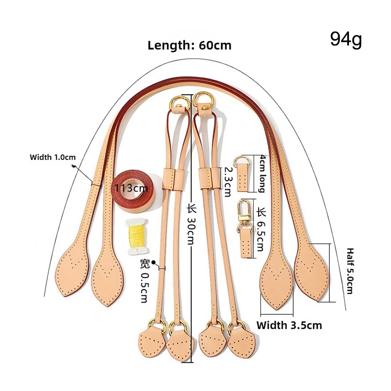 Genuine Leather Shoulder Strap Side Straps Kits Replacement for LV Neverfull Handbag Premium Leather Kit Handle Straps Solution