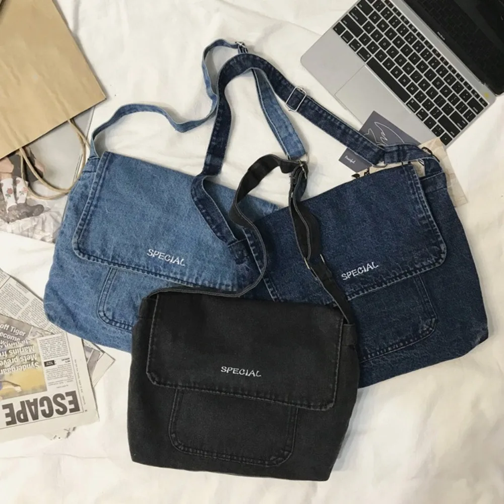 Denim Women\'s Bag 2024 New Eco Reusable Ladies Handbags Canvas Shopping Travel Shoulder Bags Unisex Jeans Crossbody Bag Shoppers