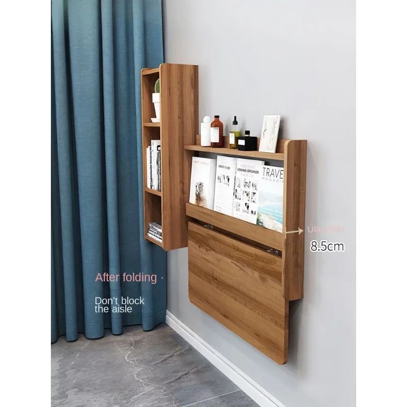 Space-saving Solid Wood Wall-mounted Foldable Desk & Computer Table with Bed End Bookcase and Bed Head Study Table