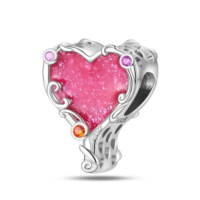 

Stylish 925 Sterling Silver Pink Princess Magic Mirror Charms Bead Fit Original Bracelet DIY Women Valentine's Day Jewelry Gift