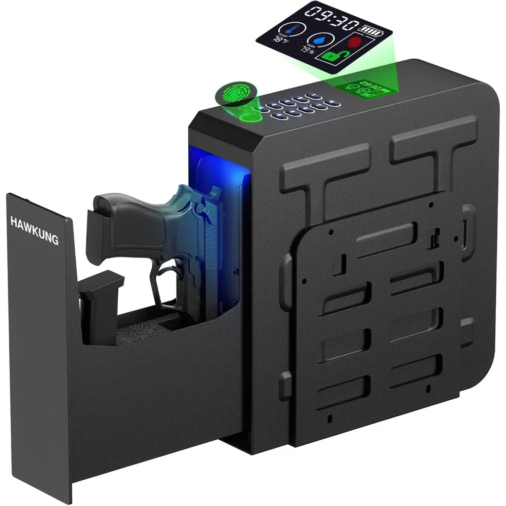 

Gun Safe, Slider Biometric Gun Safe for Handgun Mounted Single Bedside Pistol Case with 3 Ways Quick Access Gun Lock Box for Nig