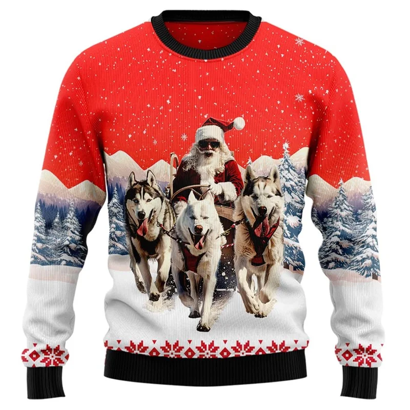 All Over Print Husky Ugly Christmas Jumper Sweatshirt For Men Women Crewneck Plus Size Santa Christmas Sweatshirt Mens Hoodies