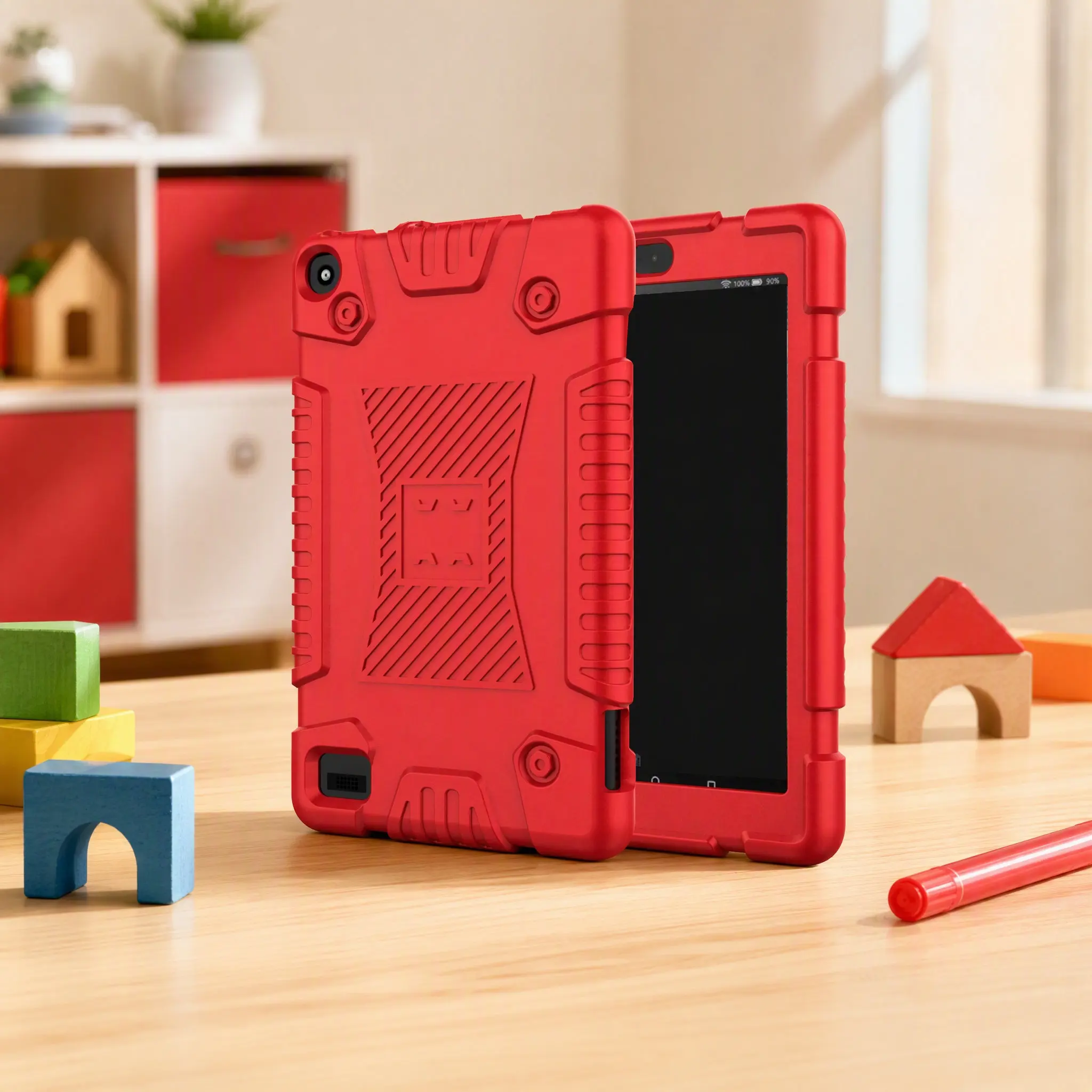 Silicone Shockproof Hybrid Hard Case Cover Stand Holder for E-Book Tablet Red Fingerprints Dust Scratches Collisions Abrasion