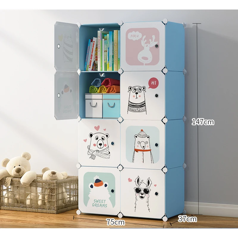 

Cartoon PP Plastic Clothes Wardrobes Metal Kids Coat Cabinet Organizer Storage Home Children Bedroom Wardrobe Furniture B498