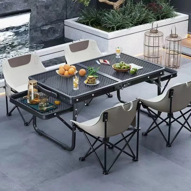 Aluminum Alloy Lightweight Folding Barbecue Table Portable Lifting Extended Iron Mesh Grid Multifunctional Outdoor Camping Table