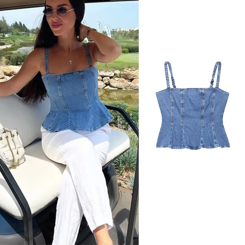 

Denim Tops Summer Women's New Fashion Tube Top Sling Tight Women's Tops Chic Summer Street Travel Holiday Denim Tops