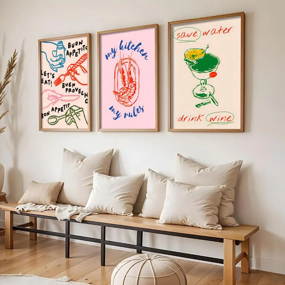 Italian Cocktail Pizza Ramen Club Wine Cheese Food Poster Wall Art Poster Sticker for Living Room Bar Bedroom Home Decoration