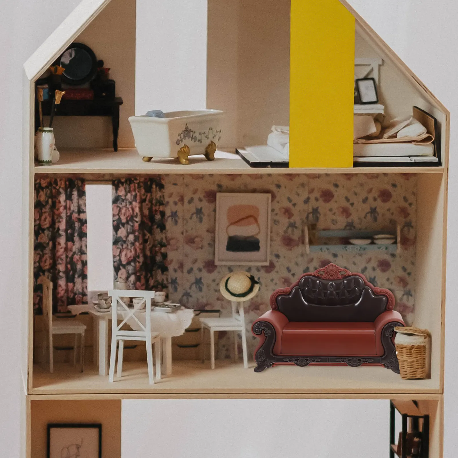 

Miniature Sofa Chair Decor for Mini House Vintage Style Plastic Small Scale Chair Ornament Bedroom Desktop Decoration Miniature