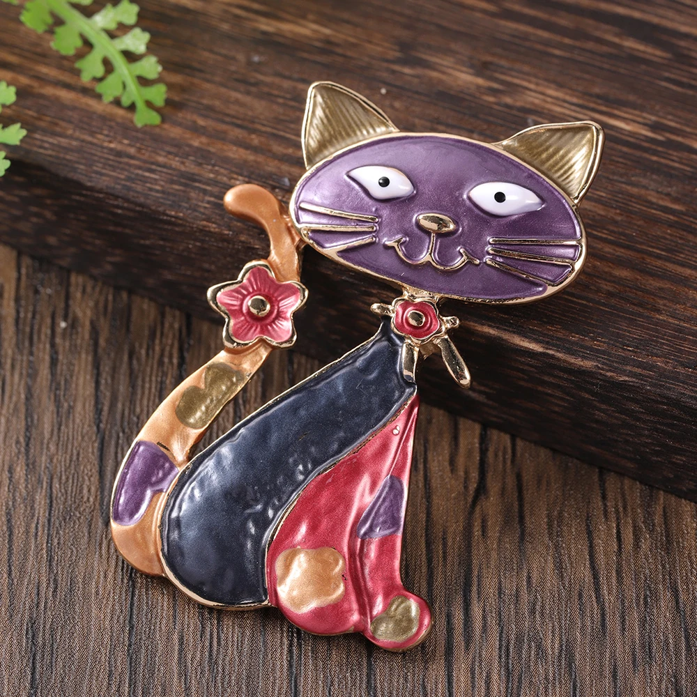 Fashion Multicolor Cat Shape Brooches for Women Accessories Girls New Trendy Drip Oil Brooch Pin Daily Party Prom Jewelry Gift