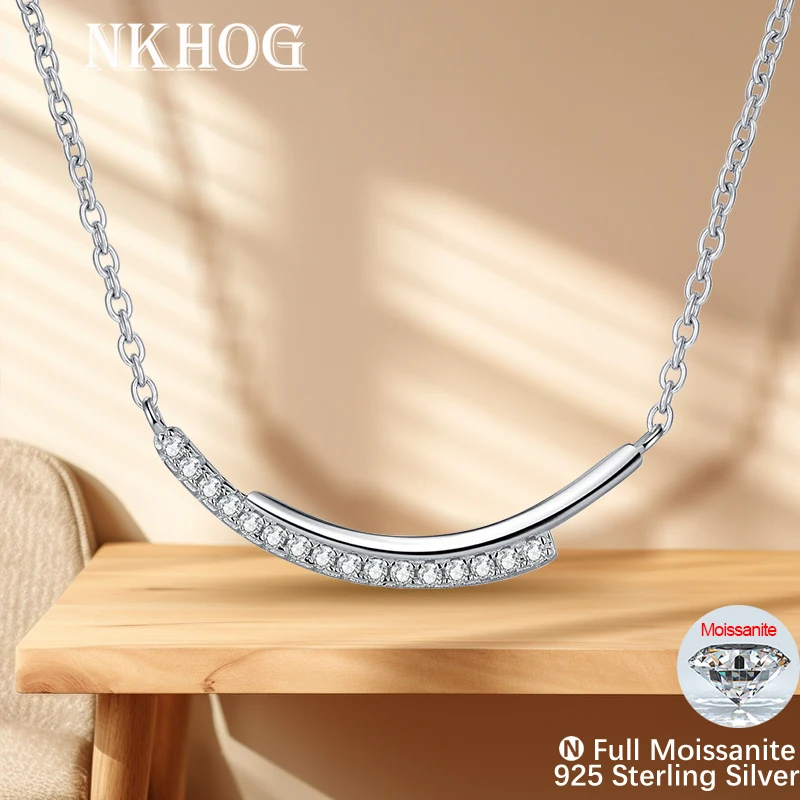 NKHOG Moissanite Necklace Pendant Women 925 Sterling Silver Plated 18k Gold Smile Neck Chain Pass Test Wedding Gift Fine Jewelry