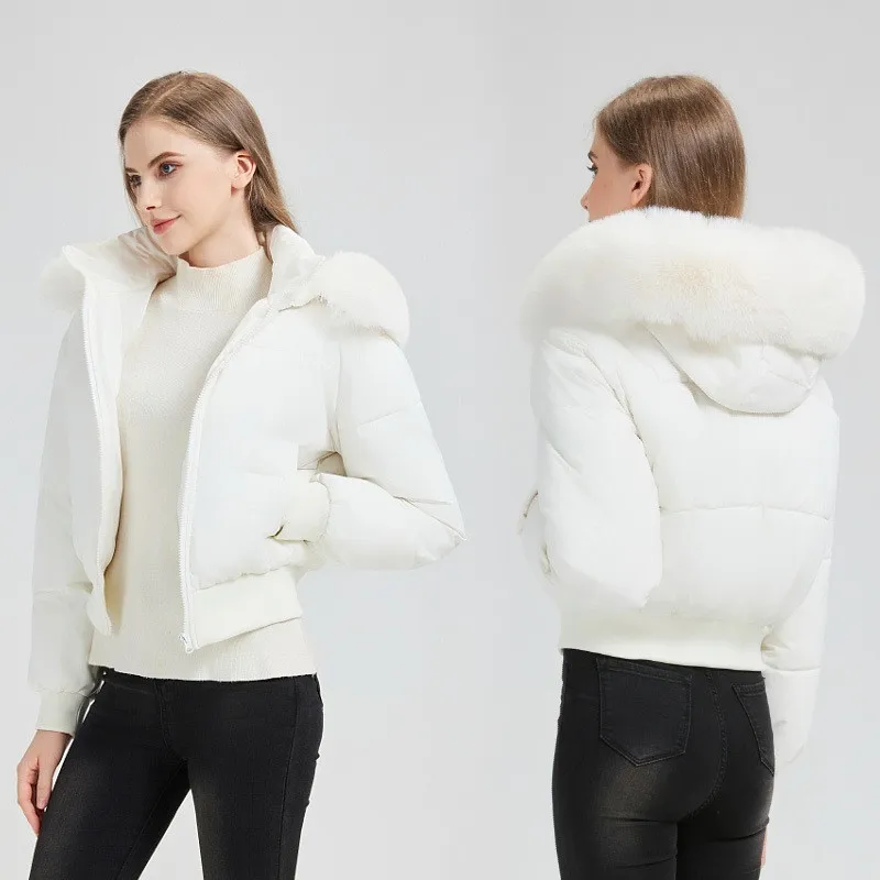 Thick Pocket Coat Short Length Androgynous with Long Sleeve Zipper Closure Loose Fit Spring Short Puffer Jacket for Women