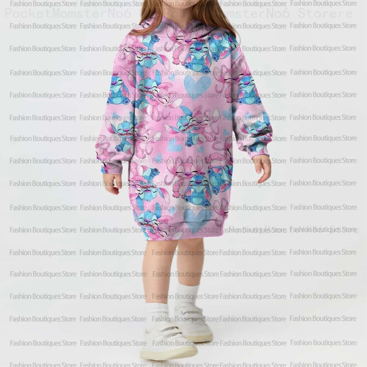 

Autumn/Winter Disney Stitch Cartoon Print Pullover Hoodie Dress, Casual Loose Street Princess Comfortable New Hoodie Sweatshirt