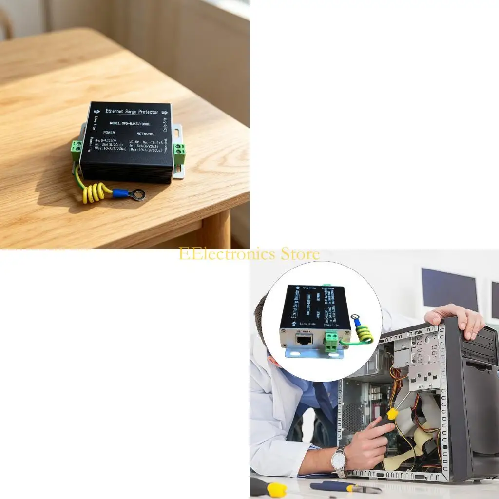 B03C Outdoor RJ45 Line Guard Device with Gigabit Data and Power Cabling Form, Metal Housing, and Ground Wire for Camera Cable