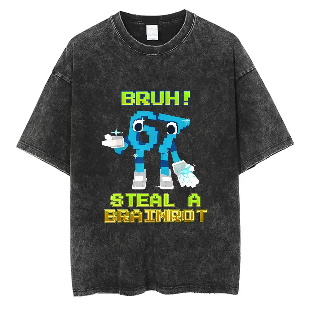 

Funny Italian Brainrot Six Seven 67 Number Washed T-shirt Bruh Steal A Bratnrot T Shirts Men's Women's Casual Oversized Tshirt