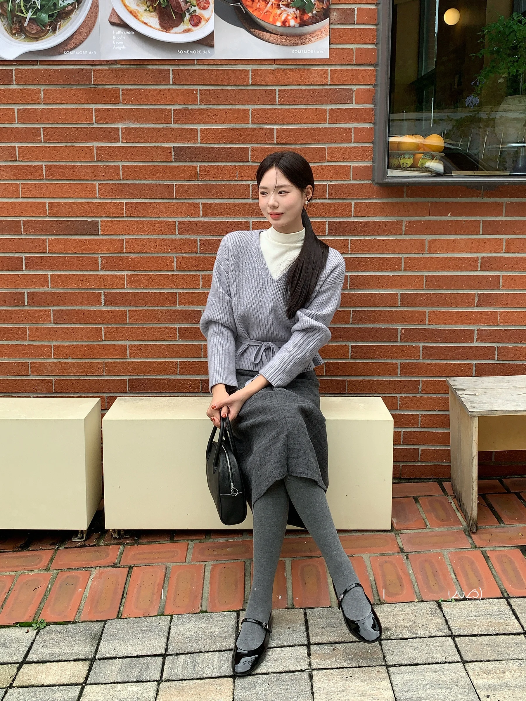 

Korean Sle Large Flower V-Ne Sari Sweater Light Purple Commute Sle Loose Fit Long Sve High Collar Wool Blend Sweater