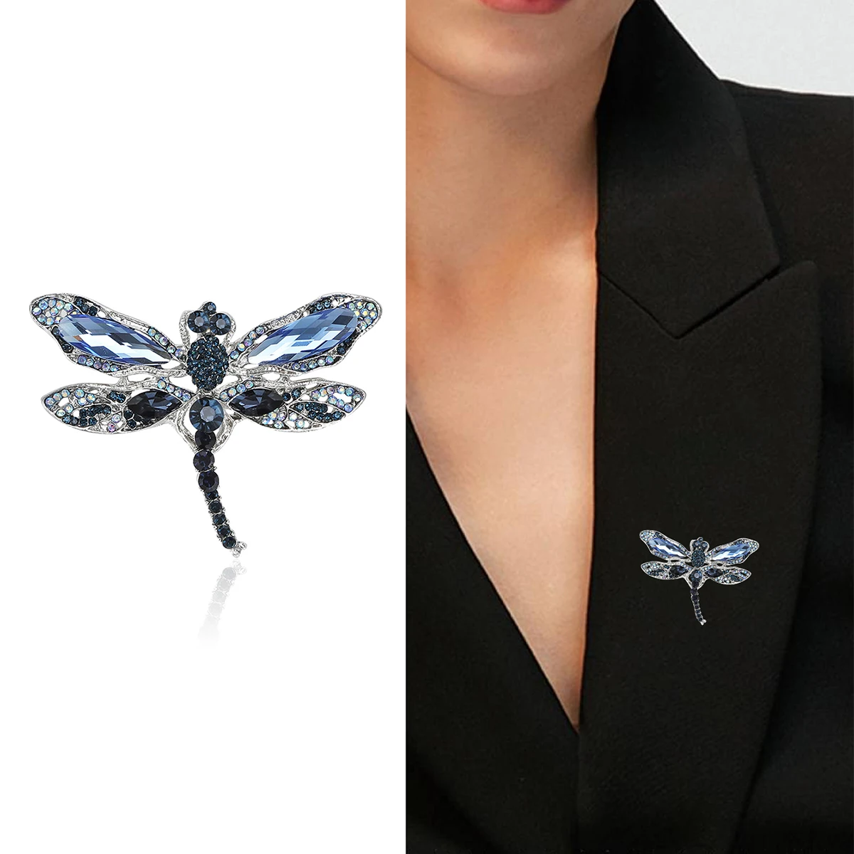 Rhinestone Dragonfly Brooches for Women Unisex Glass Insect Pins Banquet Party Backpack Gifts Jewelry Accessories