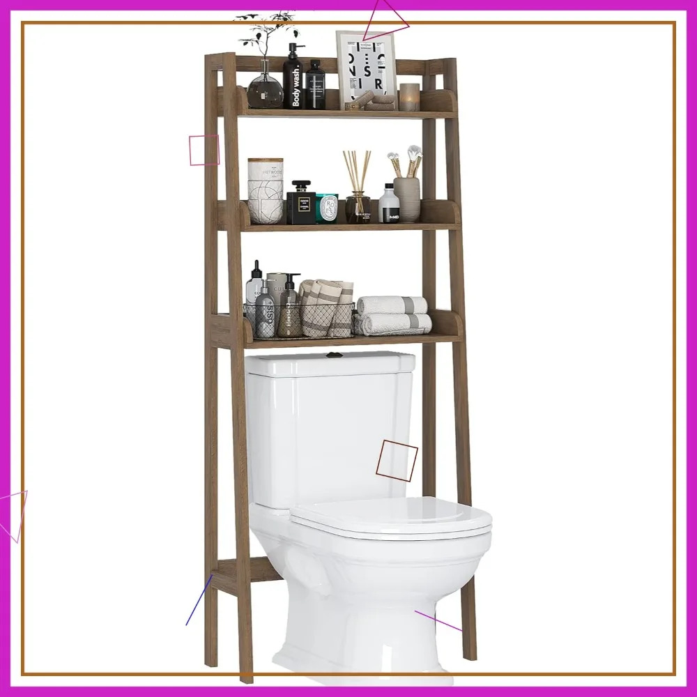 

3-Tier Over Toilet Storage Shelf, Wood Grain Bathroom Organizer Rack for Space Saving