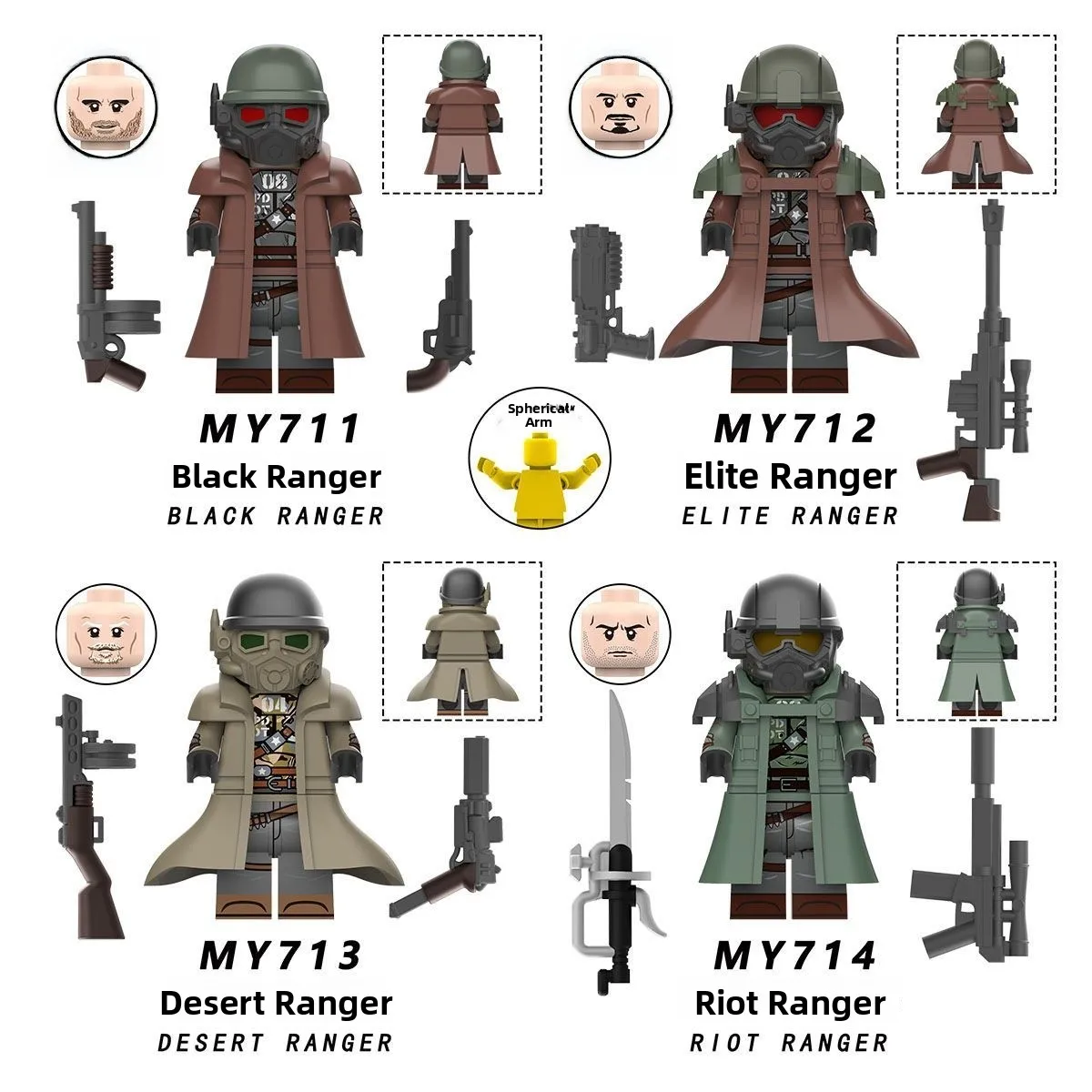 Elite Radiation Black Armor Rangers NCR Military Soldier Third Party Assembly Building Blocks Toy MY711 Unisex ABS Plastic