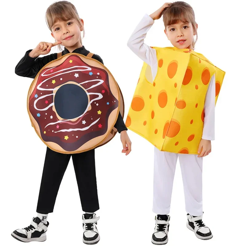 Unisex Child Funny Chocolate Donut Costume Cheese Cosplay Role Play Party Food Couple Outfits for Kids Easter Purim Fancy Dress