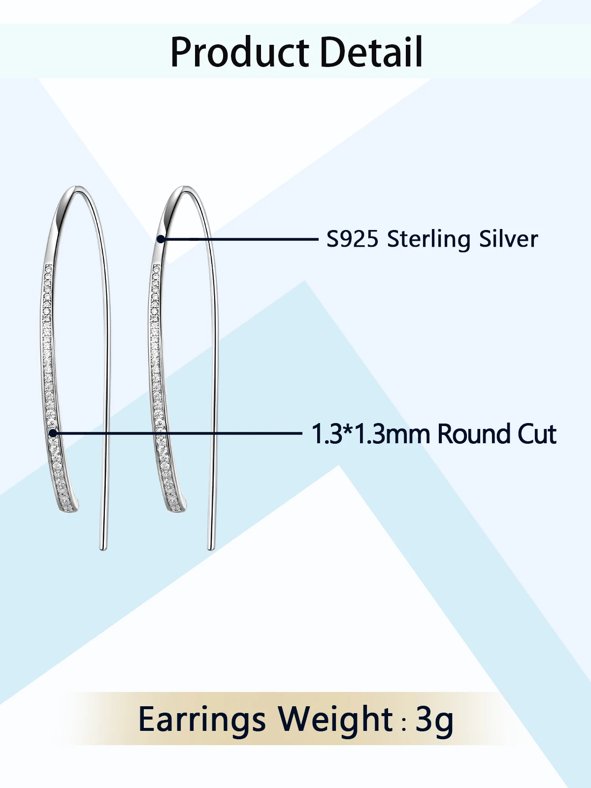 TYYL Long Wire Moissanite Hoop Earrings Hypoallergenic 925 Sterling Silver Women Created Diamond Lightweight Ear Hook Earring