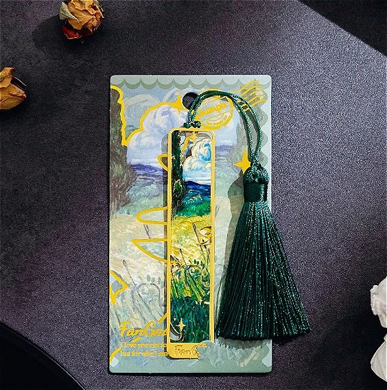 إشارة مرجعية معدنية للرسم الزيتي القديم - إشارة مرجعية طويلة بشرابة ذهبية مجوفة - هدية قرطاسية لمحبي الكتب والنوادي والكتاب