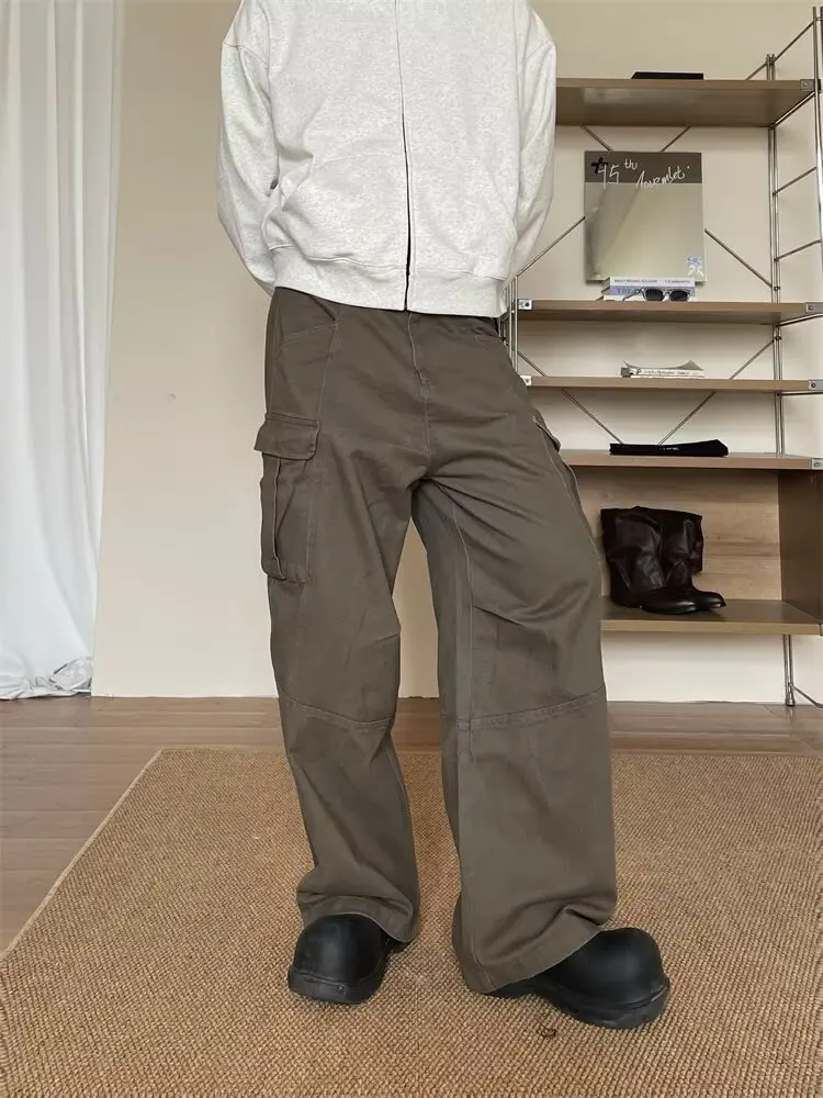 

American Retro Deconstructed Design Multi-ket Work Pants Men's Women's Waed Versatile Loose Wide Leg Casual Long Pants