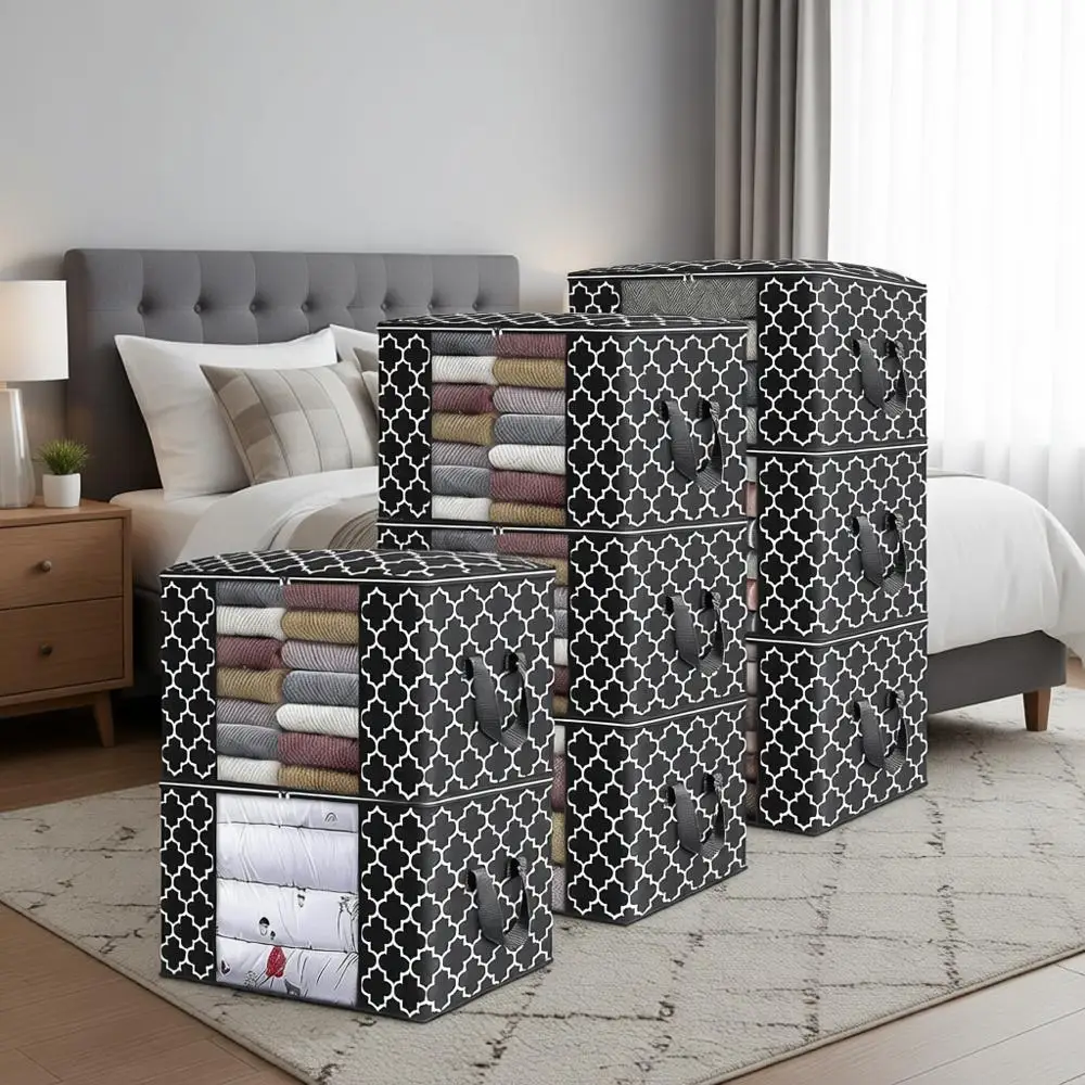 

Набор из 8 больших сумок для хранения объемом 100 л для одеял, одежды и постельного белья с прозрачным окном и усиленными ручками