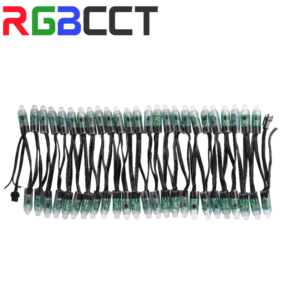 50pcs/100pcs 12mm WS2811 led module DC 5V/12V Black/Green/RWB Wire RGB Digital IP30/IP68 waterproof, Addressable