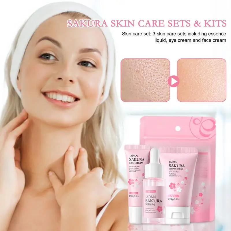 Face Skin Care Set Cleanser Sakura Essence Cream Moisturizing Whitening Anti-Aging Eye Cream Face Serum Eye Skin Care women gift