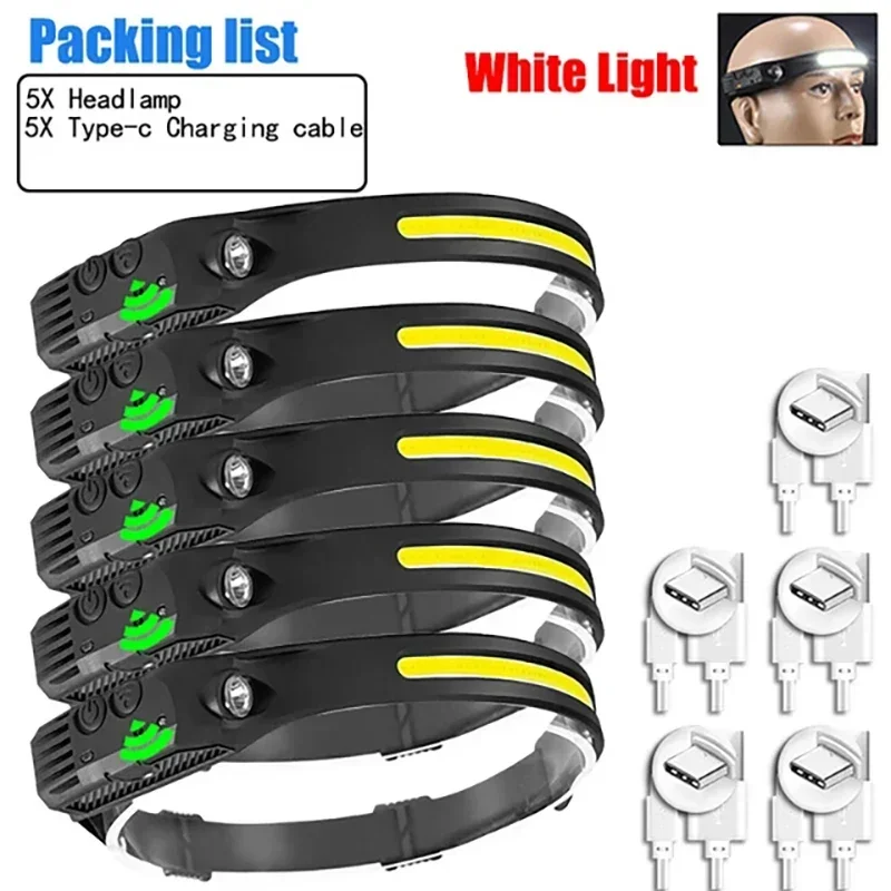 KDULIT XPE + COB LED Sensor Scheinwerfer USB Aufladbare Camping Suchscheinwerfer Scheinwerfer Led Kopf Taschenlampe Kopf Taschenlampe für Angeln Laterne 7