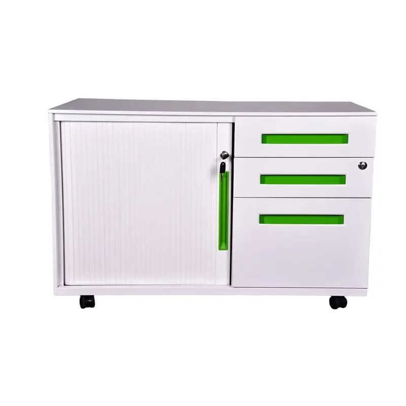 3 Drawer Lockable Steel File Cabinet Mobile Metal Office Storage Desk Side Cupboard Under Table With Wheels Rolling Shutter