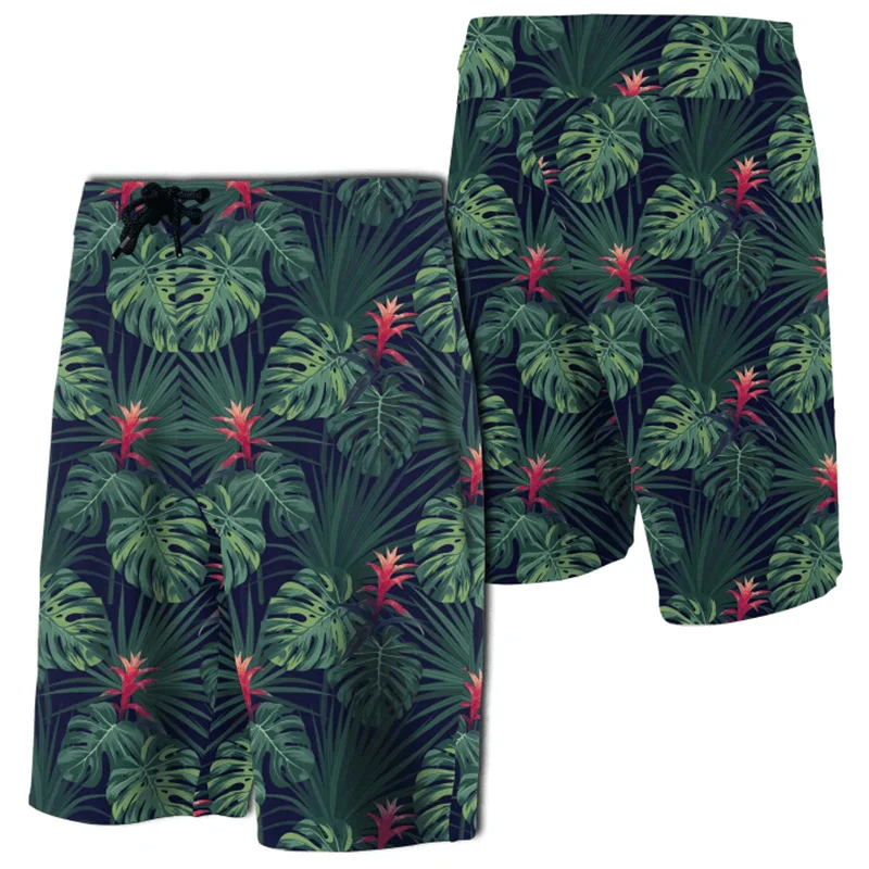 New 3D Print Hawaii Tropical Monstera Leaf Green Men Board Shorts Women Vacation Beach Short Pants Swim Trunks Floral Shorts