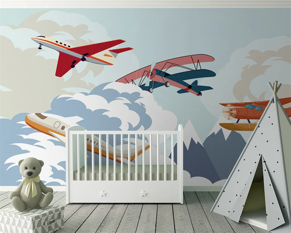 

beibehang papel de parede Custom New Modern Airplane Clouds Sky Children Cartoon Background Wallpaper papier peint