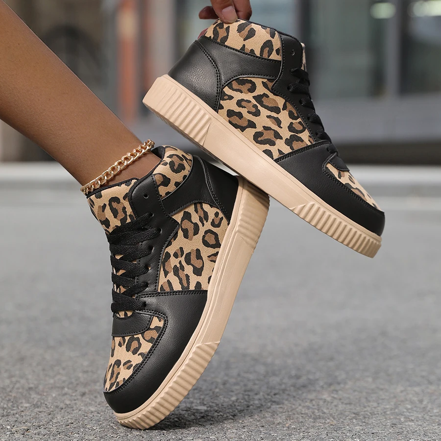 

Women's Walking Shoes Leopard Print Casual Shoes Anti Slip Comfortable Outdoor Sports Vulcanized Shoes for Men Ankle Boots