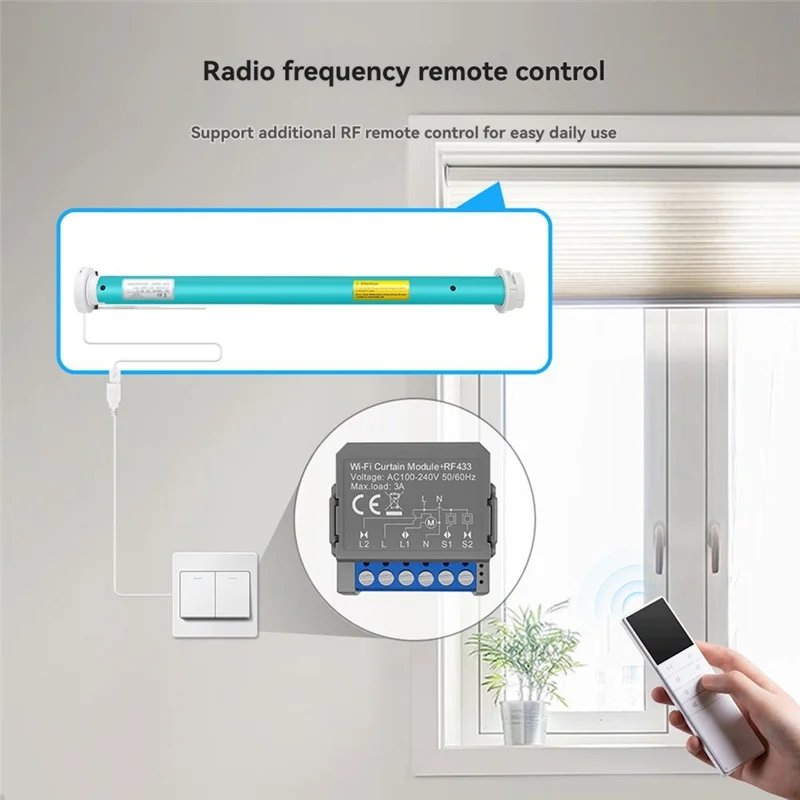 JABS-Tuya – Module de commutation de rideau intelligent Wifi, avec télécommande RF433, pour stores roulants, moteur, fonctionne avec Alexa Home Alice