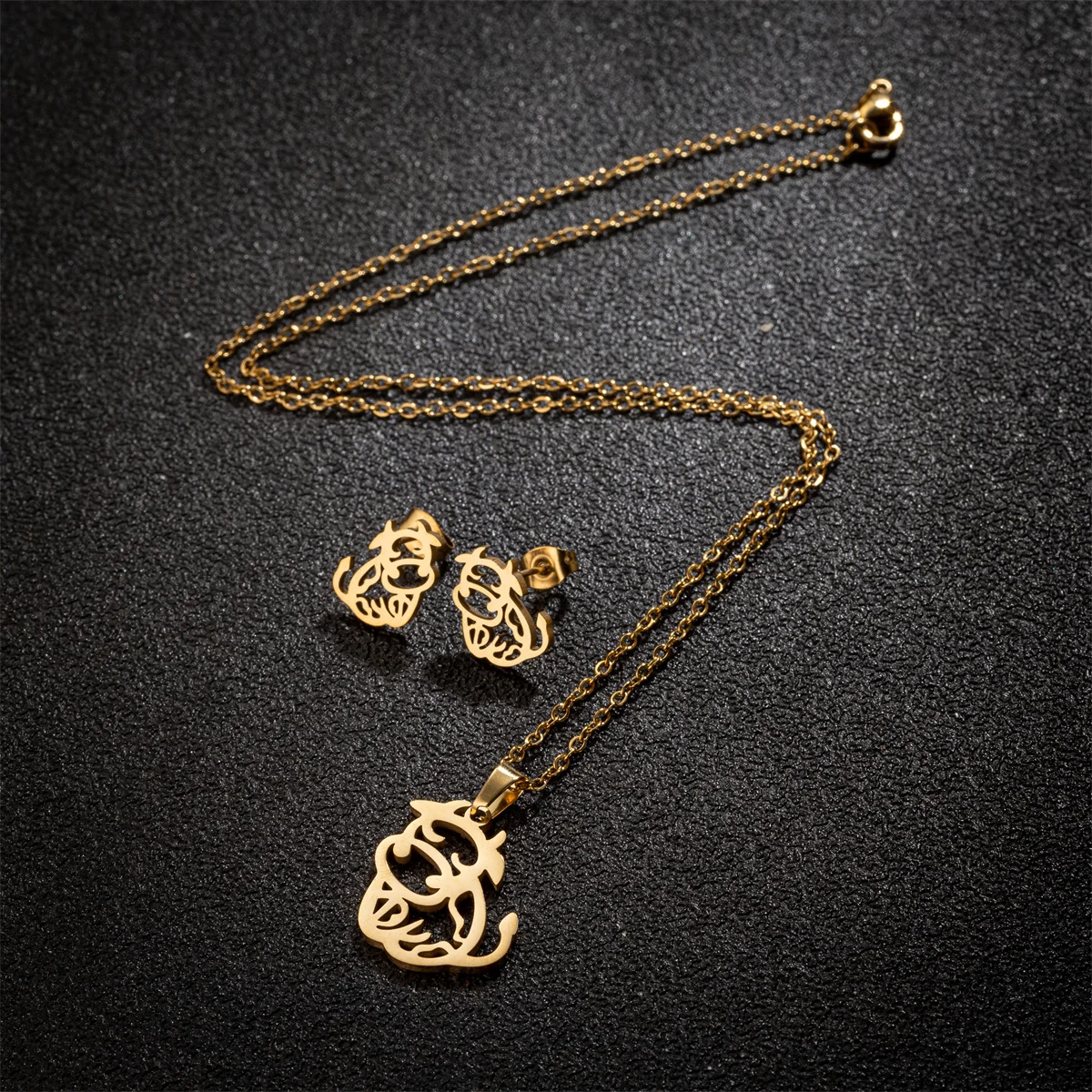 Gold Color Stainless Steel Pit Bull Terrier Trendy Woman Jewelry Set 2024 Bulldog Animal Pendant Jewelry Making Set Joyas Mujer