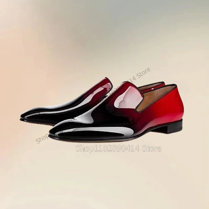

Black Red Patent Leather Square Toe Men Loafers Fashion Slip On Men Shoes Luxury Handmade Party Banquet Wedding Men Dress Shoes
